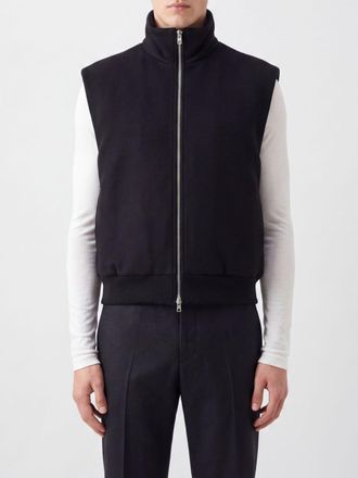 Jil Sander Virgin Wool Bomber Waistcoat with High Neck and Zip Closure