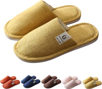 Generic Bedroom Slippers Womens Cotton Linen Slippers Mens Fluffy Closed Toe Silent Slipper Unisex Home Slipper Winter Home Sliders Lightweight Travel Slides 