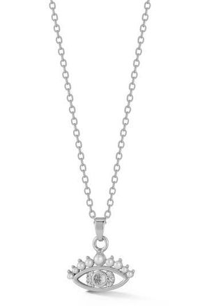Sphera Milano Faux Pearl & Cubic Zirconia Evil Eye Pendant Necklace in Silver at Nordstrom Rack