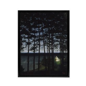 Artery8 Harald Sohlberg Fishermans Cottage Framed Canvas Wall Art Print in Black | Size: W24 x H32