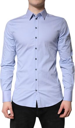Dolce & Gabbana Light Blue Cotton SICILIA Dress Formal Mens Shirt (Pre-Owned)