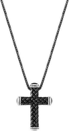 Effy Mens Sterling Silver Onyx Cross Pendant Necklace in Black at Nordstrom Rack, Size 22