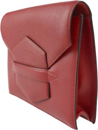 Hermès Red Color Courchevel Leather Clutch Bag (Pre-Owned)