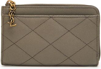 Saint Laurent Quilted Pebbled Leather Card Holder - Taupe - One Size