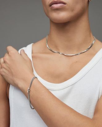 AllSaints Lace Dino 2-In-1 Chain Sterling Silver Necklace, Size: One Size