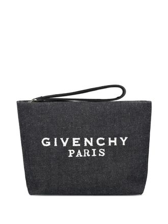 Givenchy logo-print denim clutch bag - women - Cotton - One Size - Black