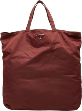 Prada Bordeaux Nylon Handbag Tote Bag (Pre-Owned)