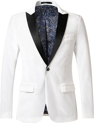 Generic Fashion Jacket for Men, Blazer Mens Velvet Slim Fit Elegant Suit Jacket 1 Button Lightweight Suit Jacket Lapel Sporty Suit Jacket Leisure Jacket Sport