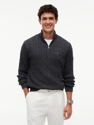 Tommy Hilfiger Mens Cable Knit Quarter-Zip Sweater - Charcoal - XXXL