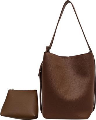Generic Women Casual Tote Handbag PU Leather Fashion Shoulder Bag Large Capacity Adjustable Strap Simple Bag with Matching Clutch Set (Coffee)
