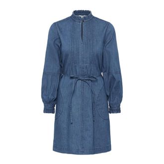 Part Two Short Dresses, female, Blue, Size: 2XL Denim Dress with V-Neck and Pleats