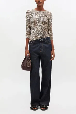Ganni Mixed Leopard Rib Long-sleeve - Size XXS Organic Cotton