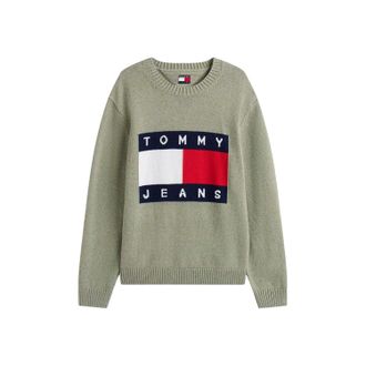 Tommy Jeans Heren Vlag Logo Rundhals Trui (Sage Groen)