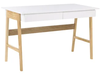 Beliani Cassettiera Da Scrivania Per LUfficio In Truciolato 120 X 60 Cm Bianco E Marrone Chiaro Theslay