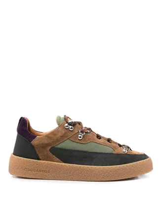 Dsquared2 Green Suede Sneakers With Brown Details