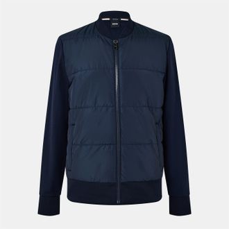HUGO BOSS Mens Skiles Solid Patterned Hybrid Jacket with Ribbed Cuff in Dark Blue - Size Small