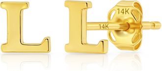 MAX + STONE 14k Yellow or White Gold Small Script Initial Letter Stud Earrings