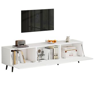 STILVORA Mueble Tv Con 3 Puertas Abatibles Y Gran Almacenaje Para Sal&oacute;n, En Mdf, Blanco, 180&times;40&times;48 Cm