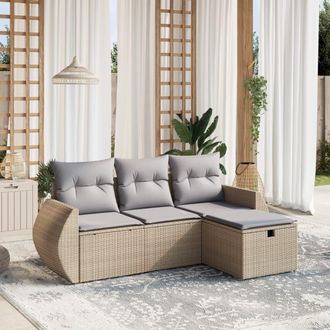 vidaXL Juego De Sof&aacute;s Jard&iacute;n Con Cojines Beige Mezcla 4 Pzas Rat&aacute;n Pe Vidaxl