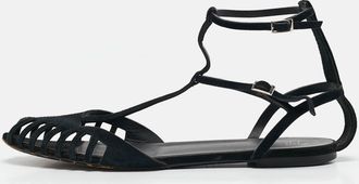 Giuseppe Zanotti Black Suede Ankle Strap Ballet Flats