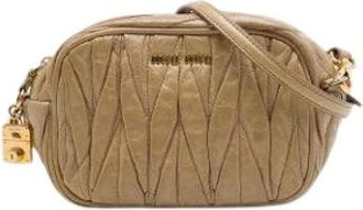 Miu Miu Pre-owned Gathered Leather Crossbody Bag - Dames - Vintage Schoudertas - Beige - ONE Size - Leer - Vintage