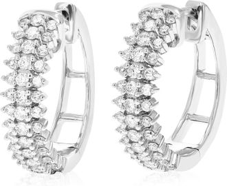 Vir Jewels 3/4 cttw 78 Stones Round Lab Grown Diamond Hoop Earrings.925 Sterling Silver Prong Set 3/4 Inch