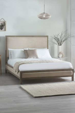 Julian Bowen Lucie Upholstered Headboard Bed in Beige | Size: King