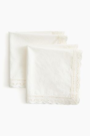 H&M 2er-Pack Baumwollservietten mit Spitzenborte - Weiss
