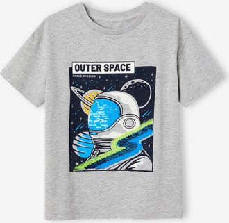 Vertbaudet Jungen T-Shirt mit Paillettenmotiv grau meliert