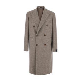Tagliatore London Double-Breasted Coat - Heren - Mantel - Beige - M - Wol - Jassen