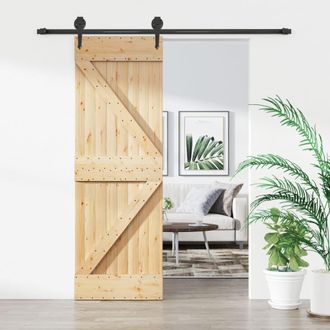 Berkfield Home Sliding Door with Hardware Set 70x210 cm Solid Wood Pine in Brown