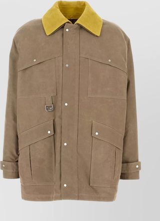 Fendi canvas coat with corduroy collar and flap pockets