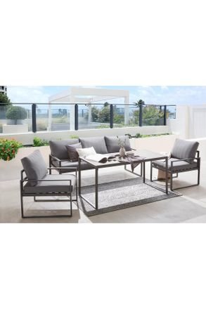 ambia GARDEN Dining-Loungeset, Anthrazit, Grau, Schwarz, Metall, Glas, Textil, 4-teilig, Füllung: Schaumstoff,Polyester, eckig, 317x67x139 cm, wetterbeständig, Tis
