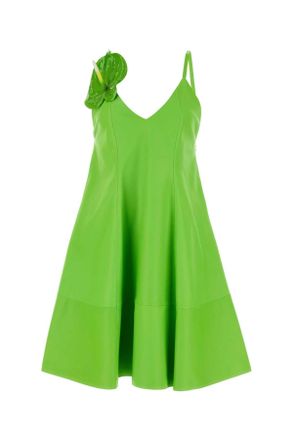 Loewe Womens Fluo Green Leather Mini Dress - Lime Green - Size EU 36 (Womens)