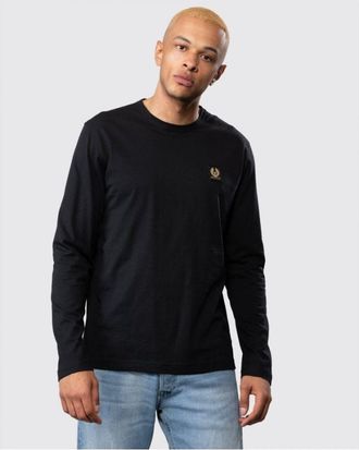 Belstaff Mens Long Sleeved Logo Patch T-Shirt - Black Cotton - Size Large