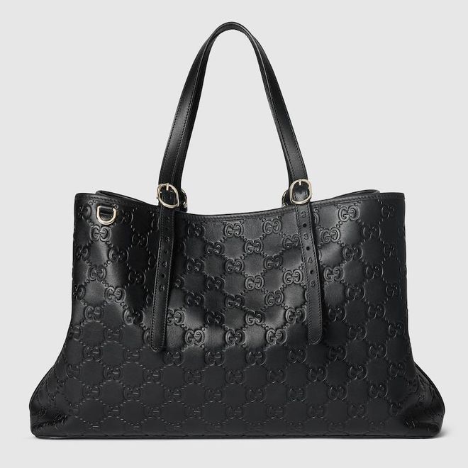 Gucci GG Emblem Large Tote Bag, Black, Leather from