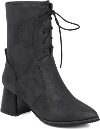 Generic Womens Mid-Calf Lace Up Boots PU Leather Denim Herringbone Block Heels Comfortable Non Slip Durable for Daily Wear Street Fashion Party,Grey,9.5 UK