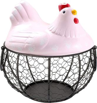 OEM Cesta Para Almacenar Huevos Con Tapa De Cer&aacute;mica En Forma De Gallina, Organizador De Frutas Y Aperitivos, Cesta De Colecci&oacute;n Creativa, Accesorios De C