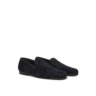 Etro Mens Blue Leather Slip-On Loafers
