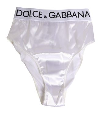 Dolce & Gabbana White Satin High-Waist Brief Logo Women Womens Underwear