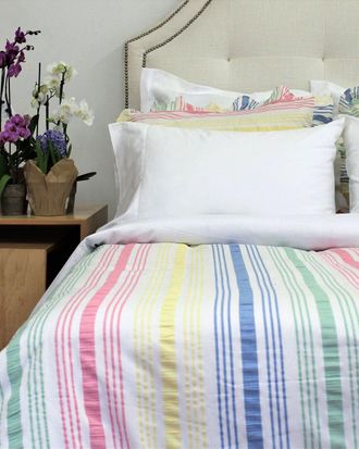 Belle Epoque Seersucker Duvet Cover/Lined Coverlet Stripe Set