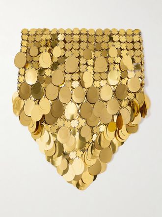 Paco Rabanne Minigonna In Maglia Metallica Con Paillettes Sparkle Assembly - Oro