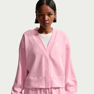 Nike Womens Nike Sportswear Club Fleece Loose Cardigan in Pink | IF5455-663
