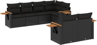 vidaXL Set De Comedor De Jard&iacute;n 7 Pzas Y Cojines Rat&aacute;n Sint&eacute;tico Negro Vidaxl