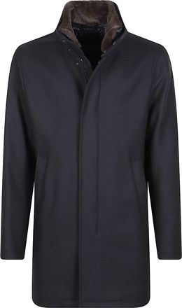 Herno Black Minimalist High-Collar Wool Coat
