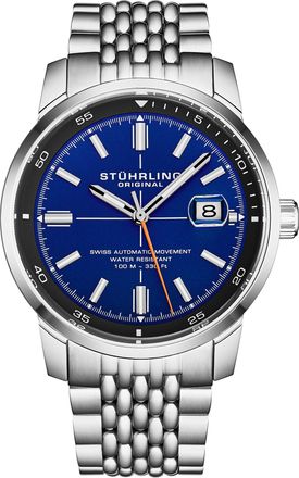 St&uuml;hrling Mens Trackmaster 1026 Automatic Mens 42mm - Blue Stainless Steel - One Size