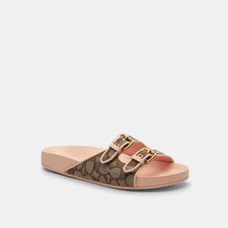 Coach Two Band Buckle Sandal In Signature Jacquard