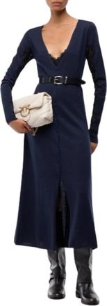 Pinko Ululato Jurk - Dames - Kleedjes - Blauw - S - Wol - Kleedjes