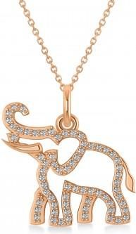 Allurez Lab Diamond Elephant Pendant Necklace 14k Rose Gold (0.34ct)