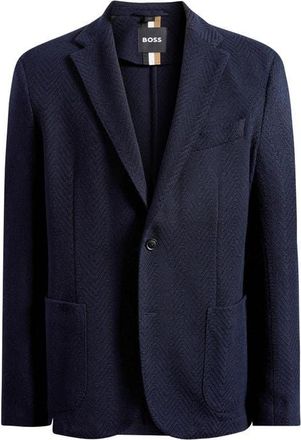 BOSS Hanry Slim Fit Wool & Cotton Herringbone Sport Coat in Dark Blue at Nordstrom, Size 44 Regular